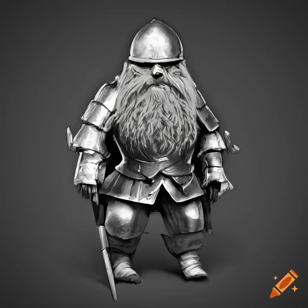 Medieval armored dwarf in monochrome style
