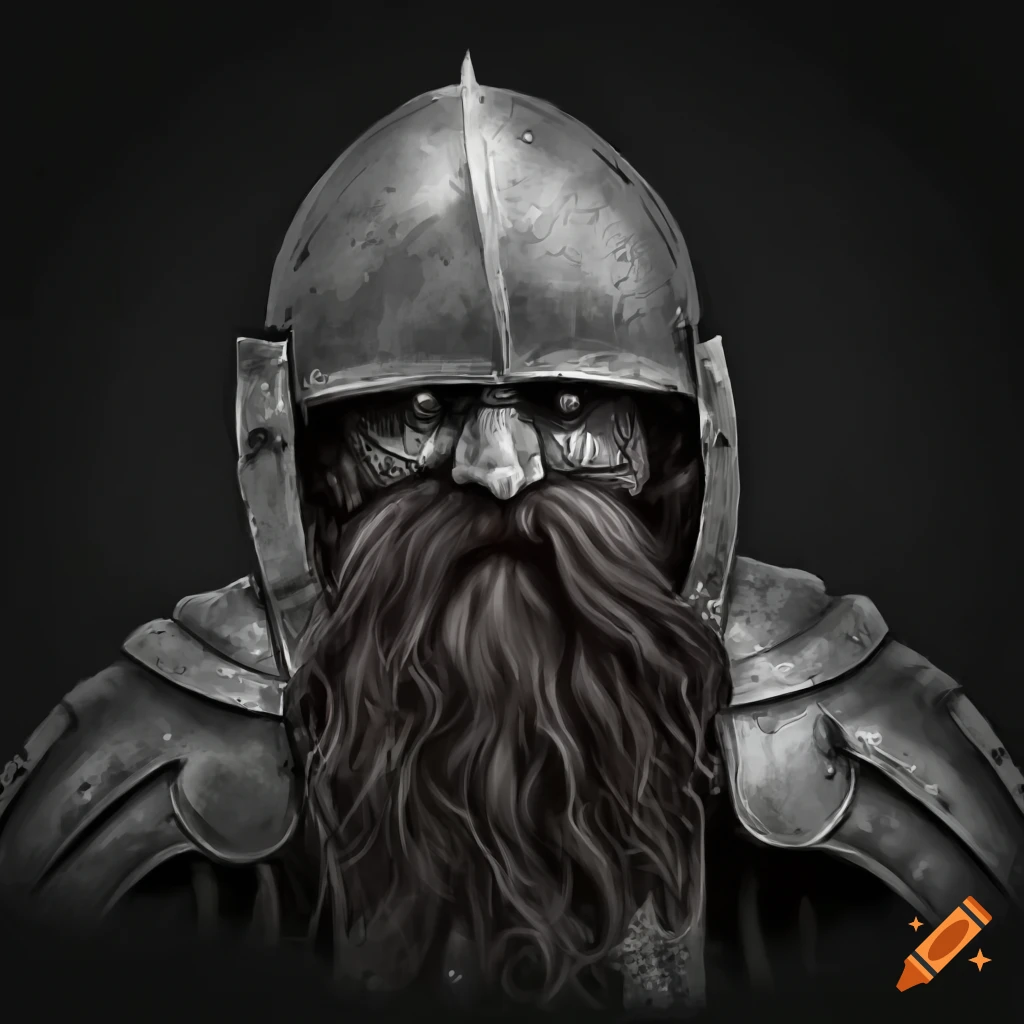 Medieval armored dwarf in monochrome style