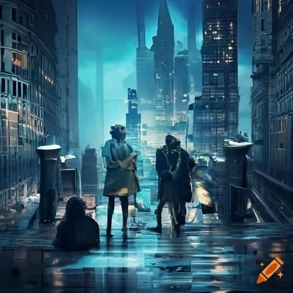 Dystopian futuristic city with rich individuals on upper floors and ...
