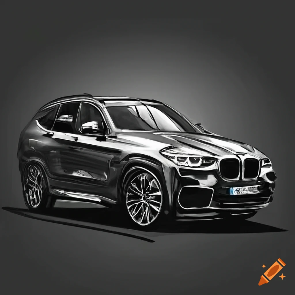 BMW X3 M40i in side view black and white sketch art