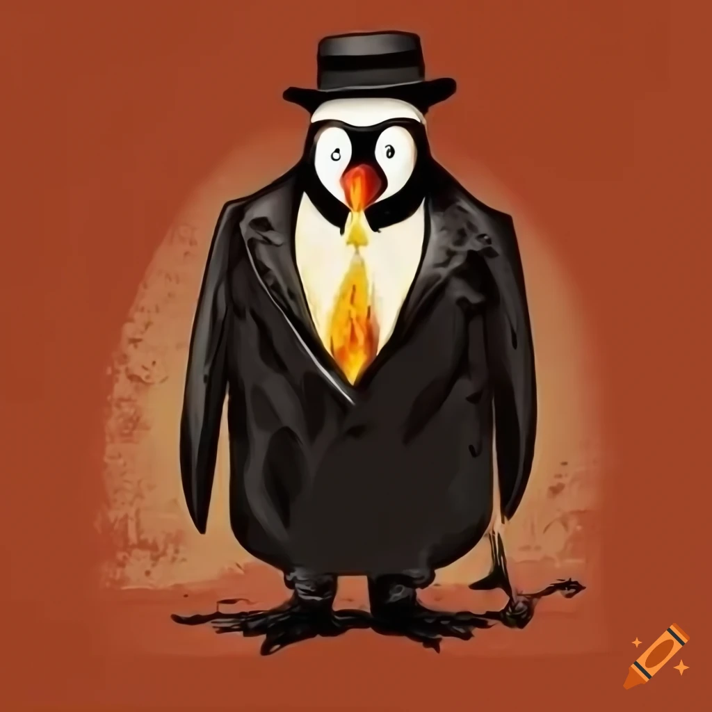 Vintage poster with mafia penguin