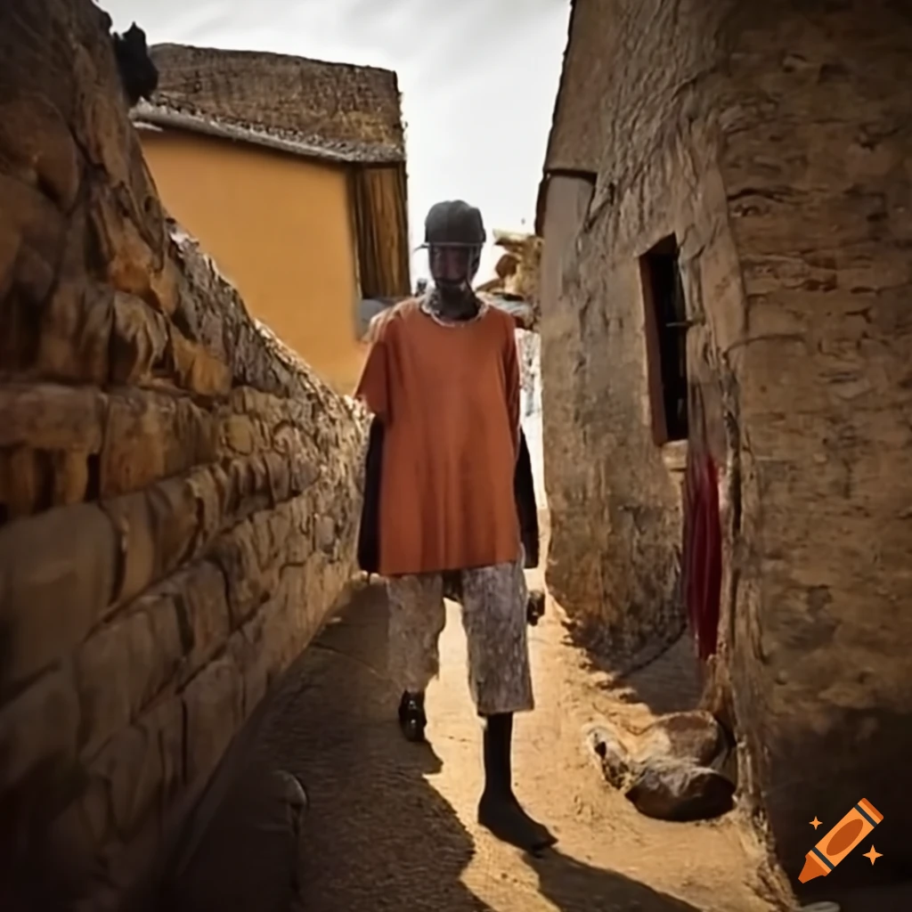 Man wearing tinted glasses holding a Bible in a small village with spectators, year 2015