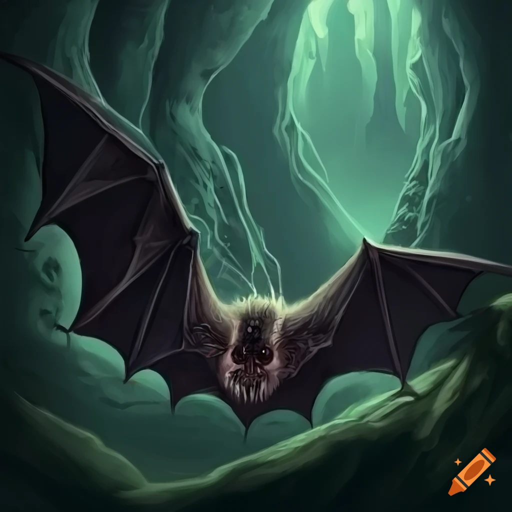 Bat sleeping in a dark cave in a fantasy art style