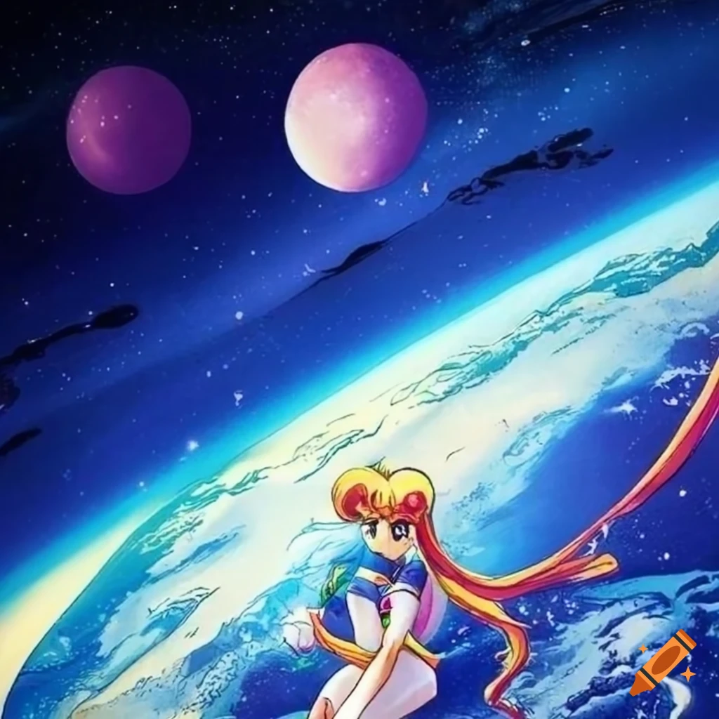 Continent seen from space in Sailor Moon manga style by Naoko Takeuchi