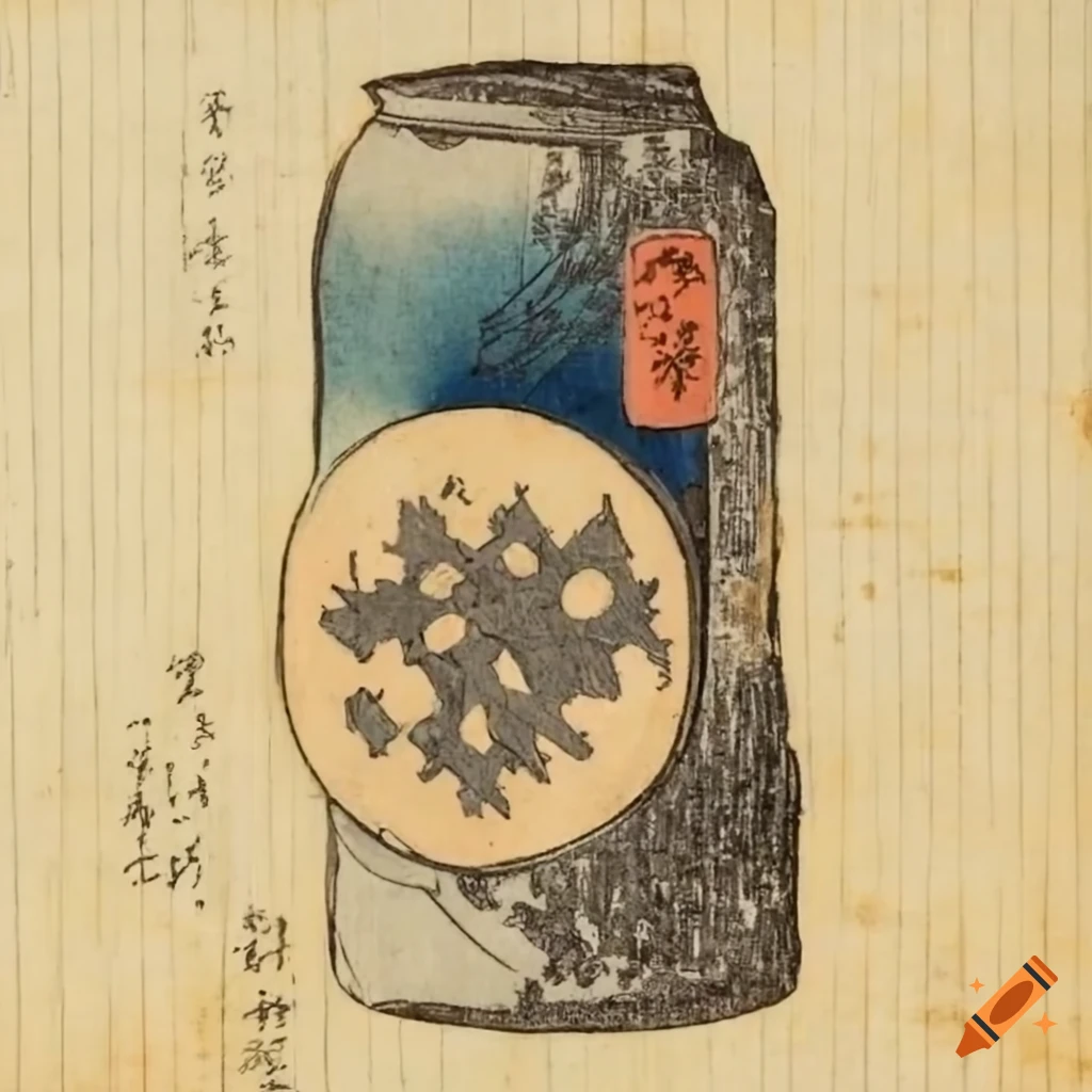 Soda can spring reverb delay pedal ring pull spring in wabi sabi ink style on ancient paper