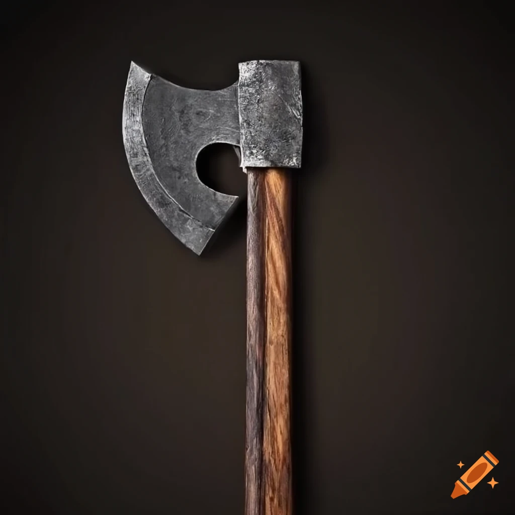 Sturdy wooden battle axe reinforced with iron