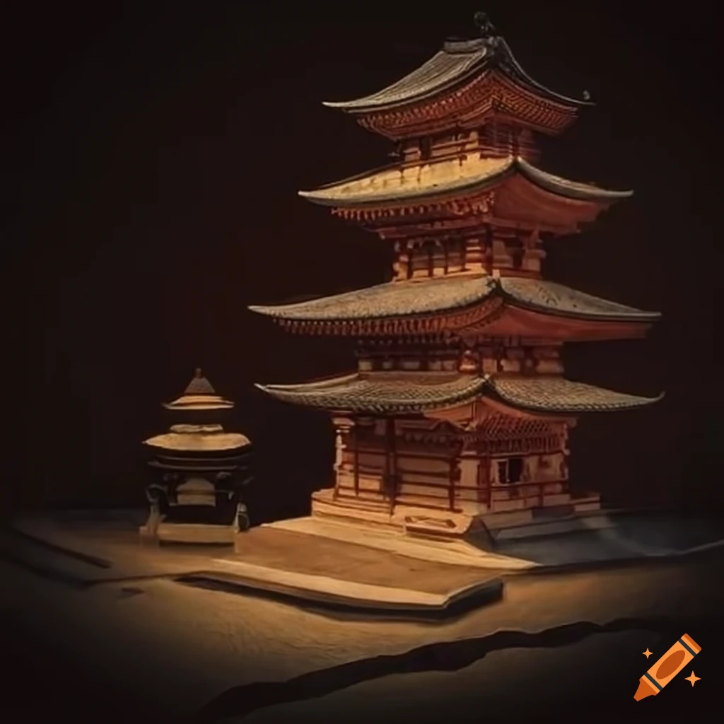 Ancient Japanese zen temple with monk meditating