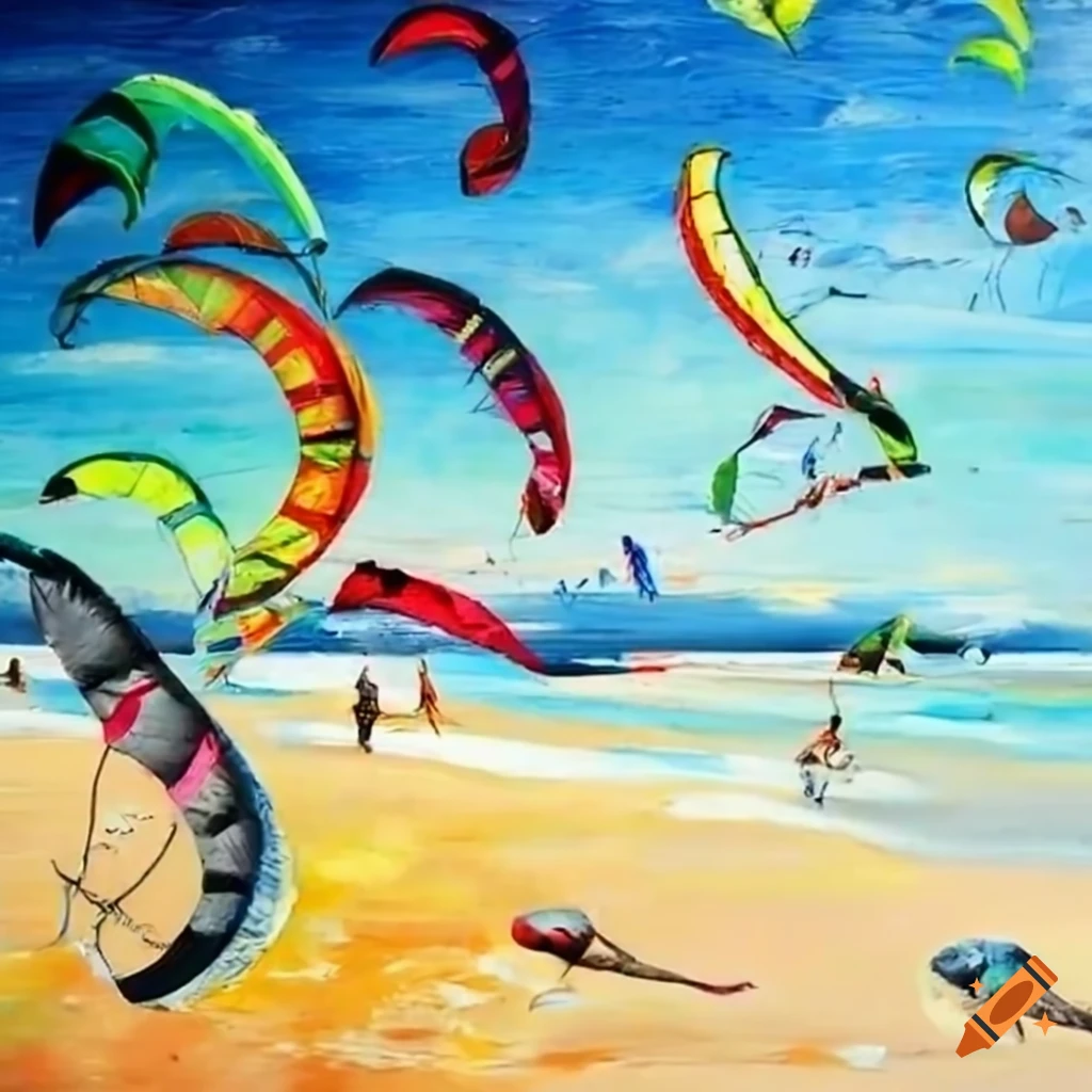Collage of kites in a kitesurfing scene