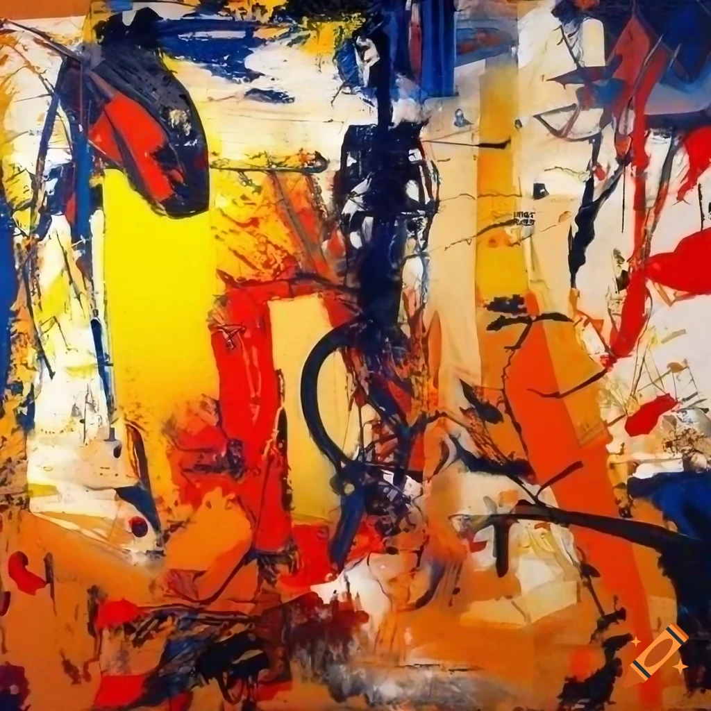Abstract collage painting with chaotic composition influenced by comic ...