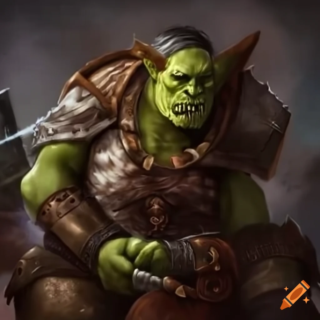 Fantasy orc fighter overpowering a knight in battle