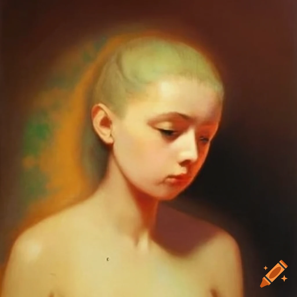 Artists Felix Vallotton and Odilon Redon inspired heavenly scene with pastel colors and a blonde woman