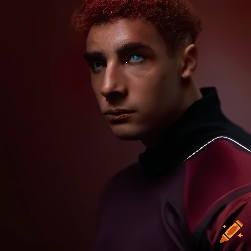 Man with maroon hair and Arabic features posing on a rugby stadium field