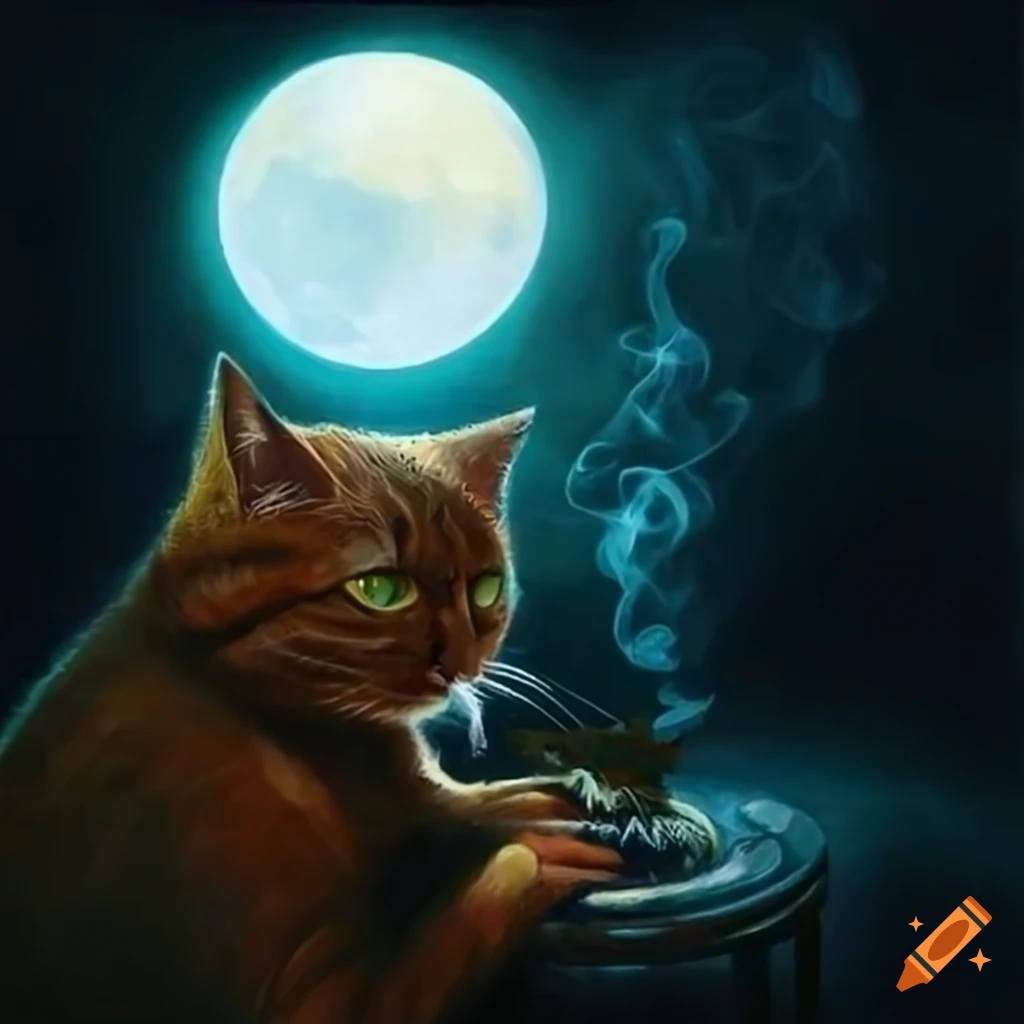 Cats enjoying moonlit night