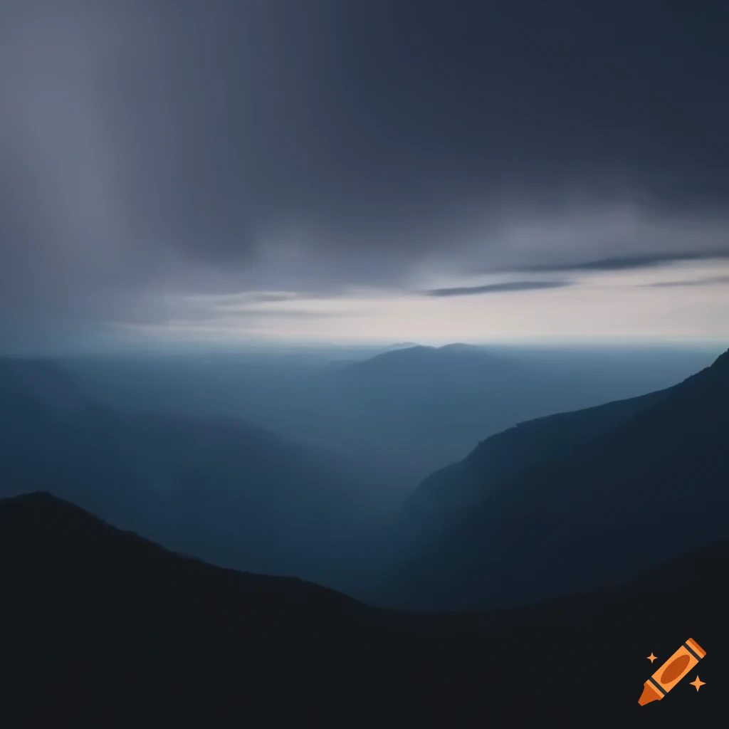 Gazing at the horizon from a rainy mountain peak