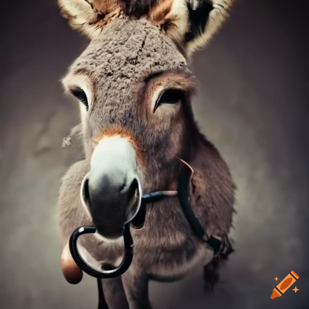 Donkey wearing a stethoscope