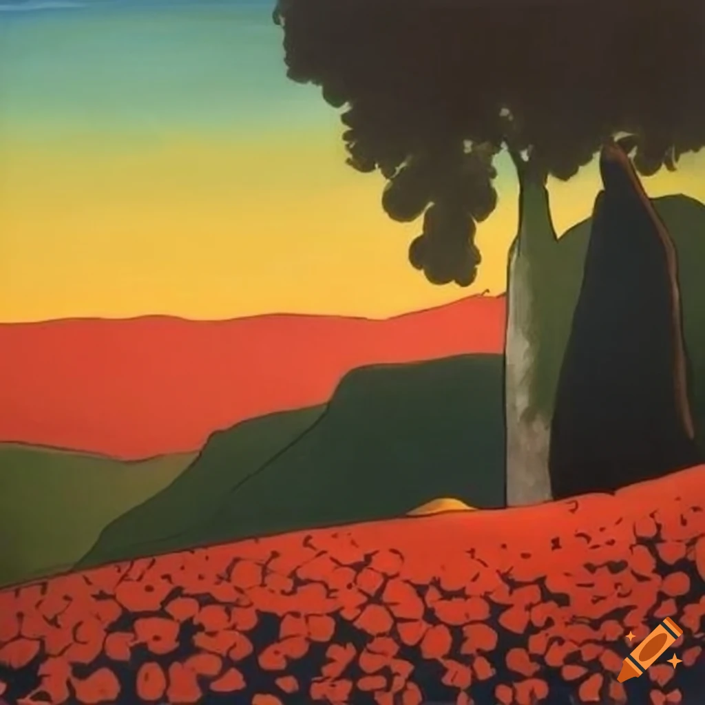Italian countryside with bright colors in a children's book illustration by FÃ©lix Vallotton