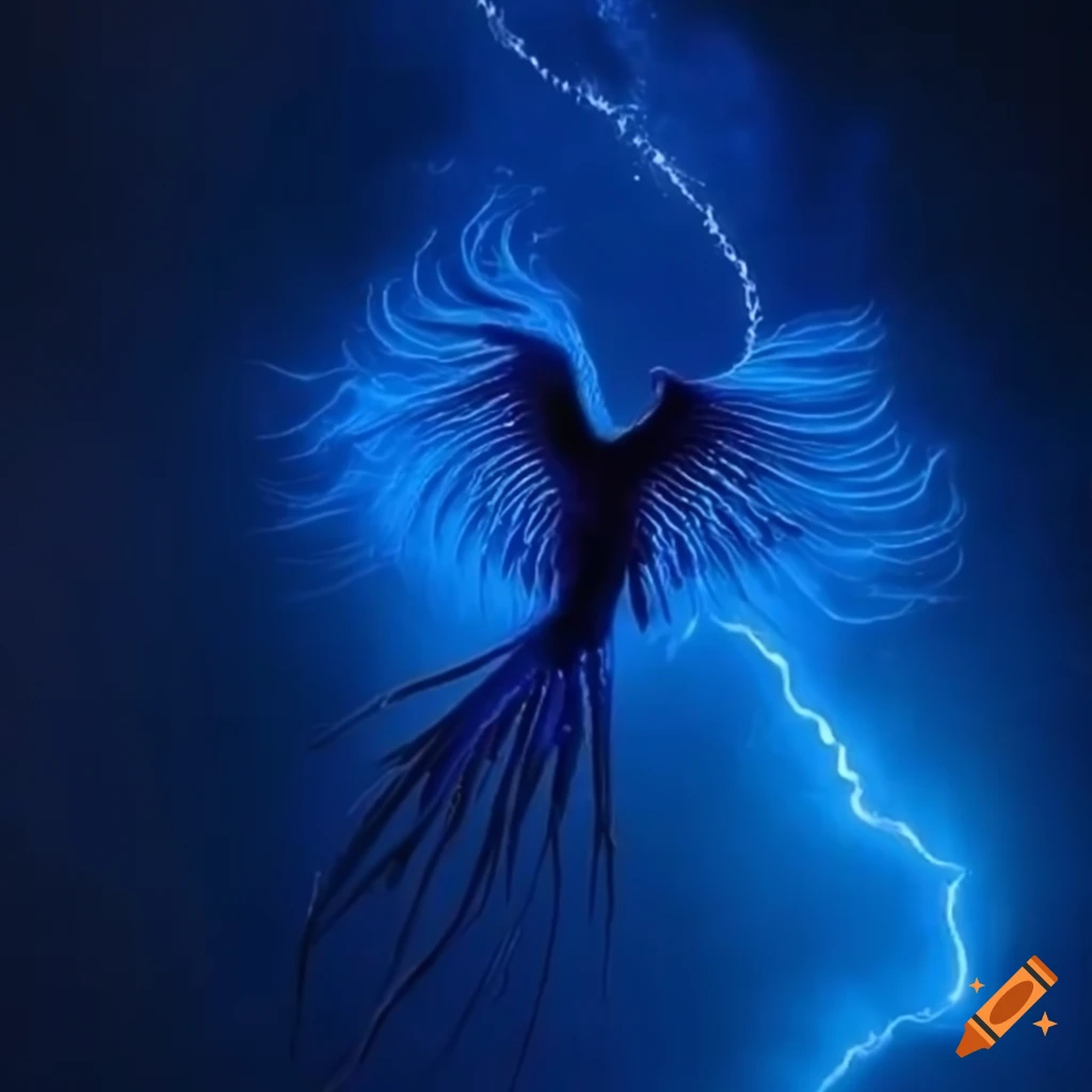 Enchanting blue Phoenix soaring in the night sky