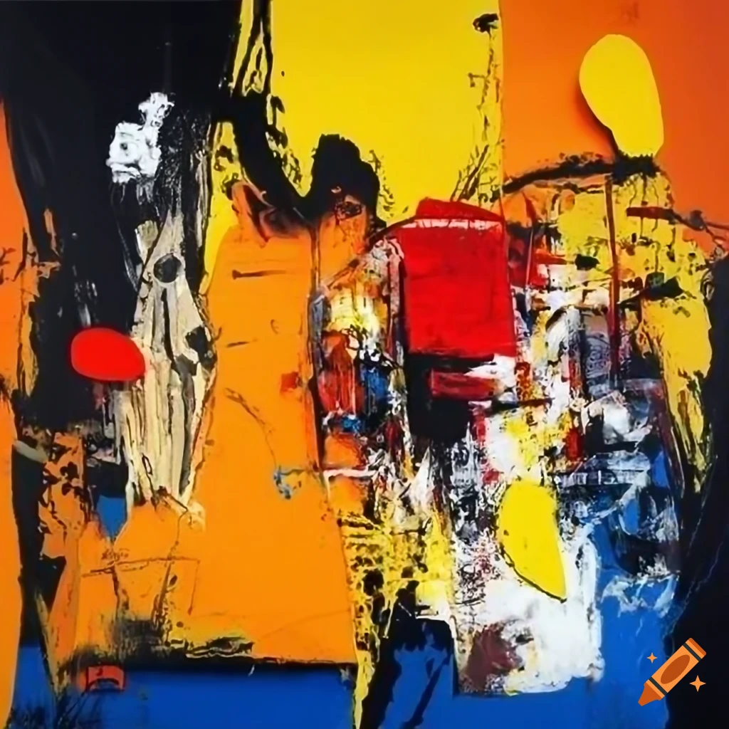 Abstract painting with chaotic composition inspired by comic book art ...