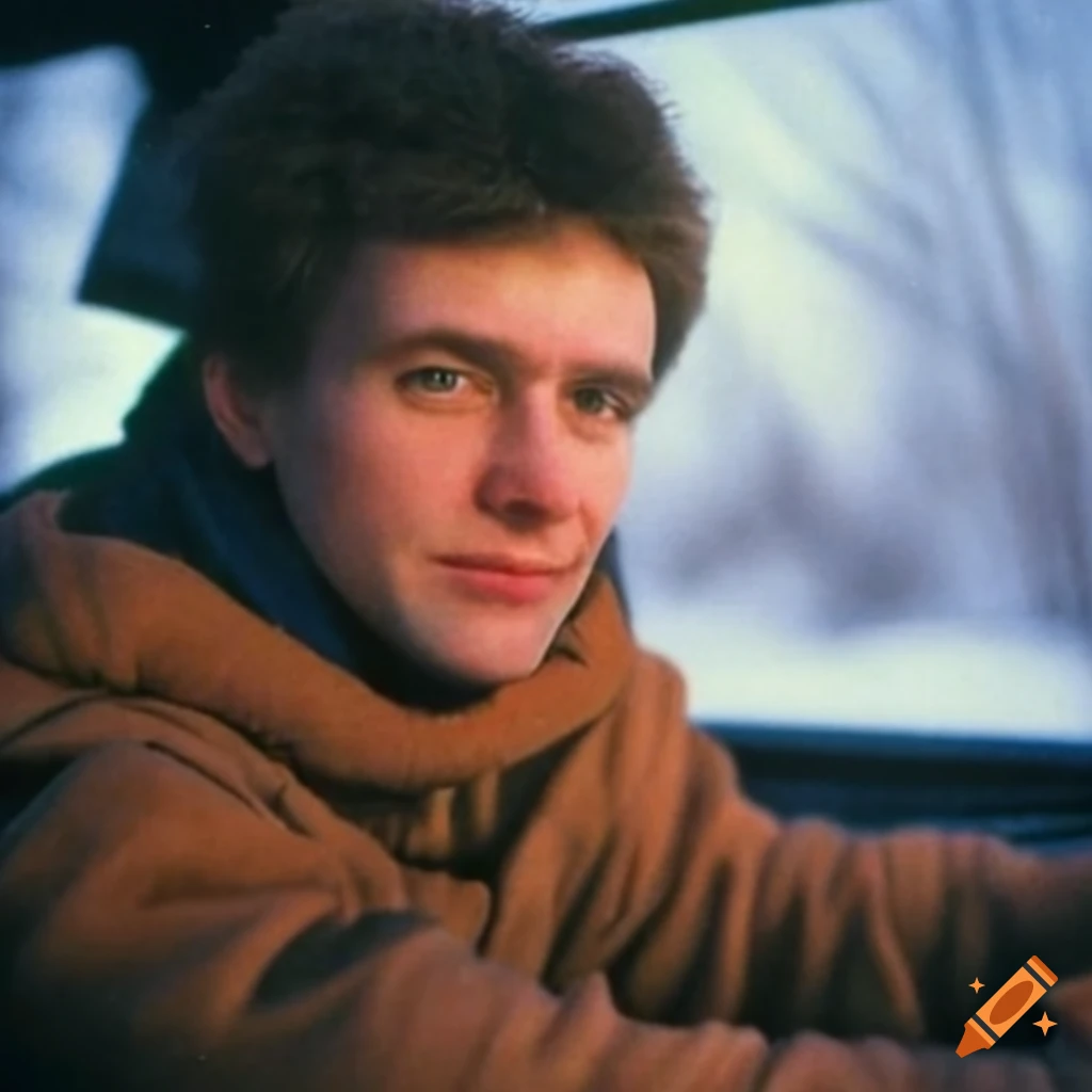 Man sitting in a vehicle in winter of 1991