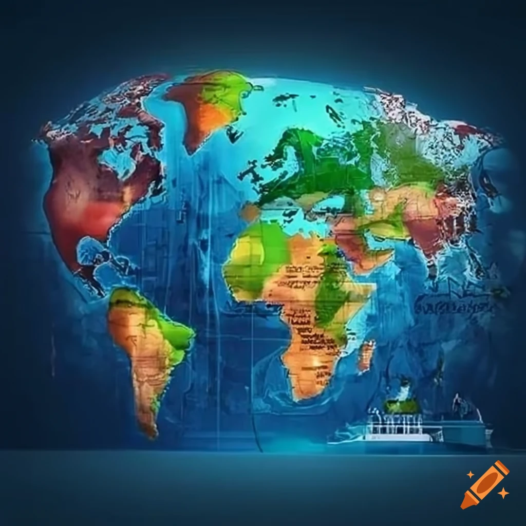 World map highlighting industries, renewable energies, wars, and conflicts