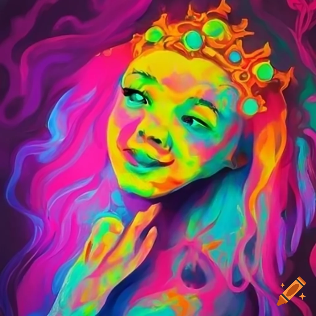 Happy princess painted in neon colors