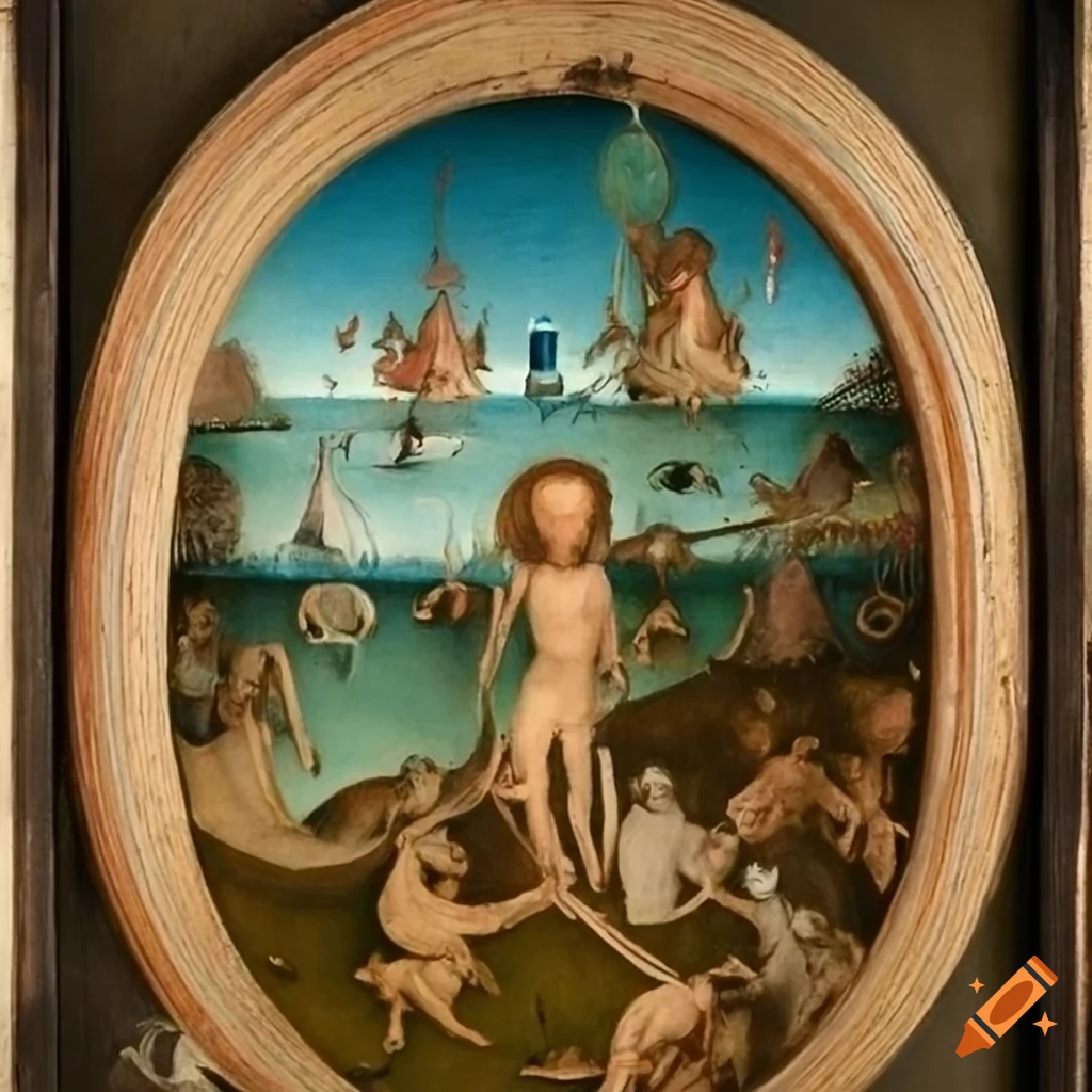 Hieronymus Bosch style artwork with two Celtic heads and text 'Regard Extreme'
