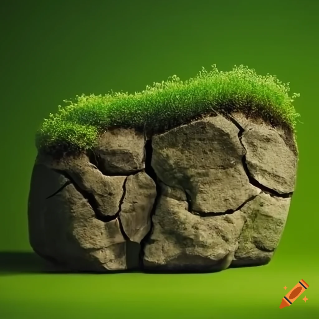 Green grass growing on cracked rock