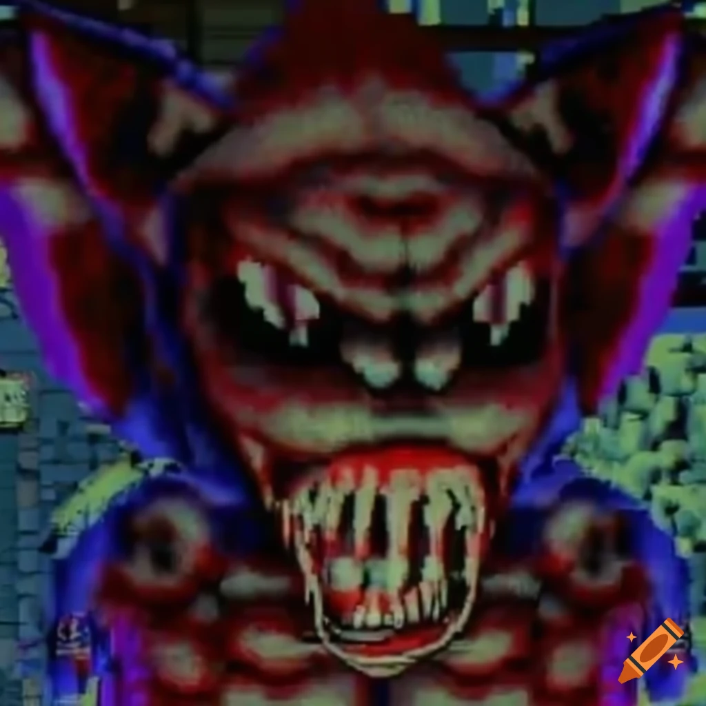 Creepy and scary Sonic the Hedgehog in a vintage video game