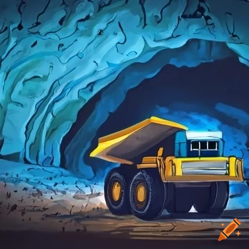 Children's drawing of a mine site truck working in an open-cut mine in Australia