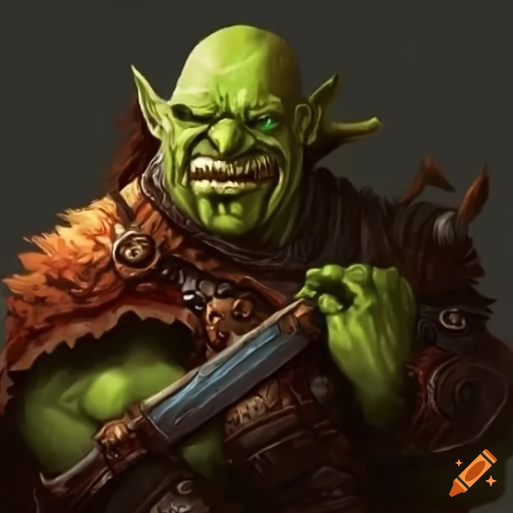 Fantasy orc fighter overpowering a knight in battle