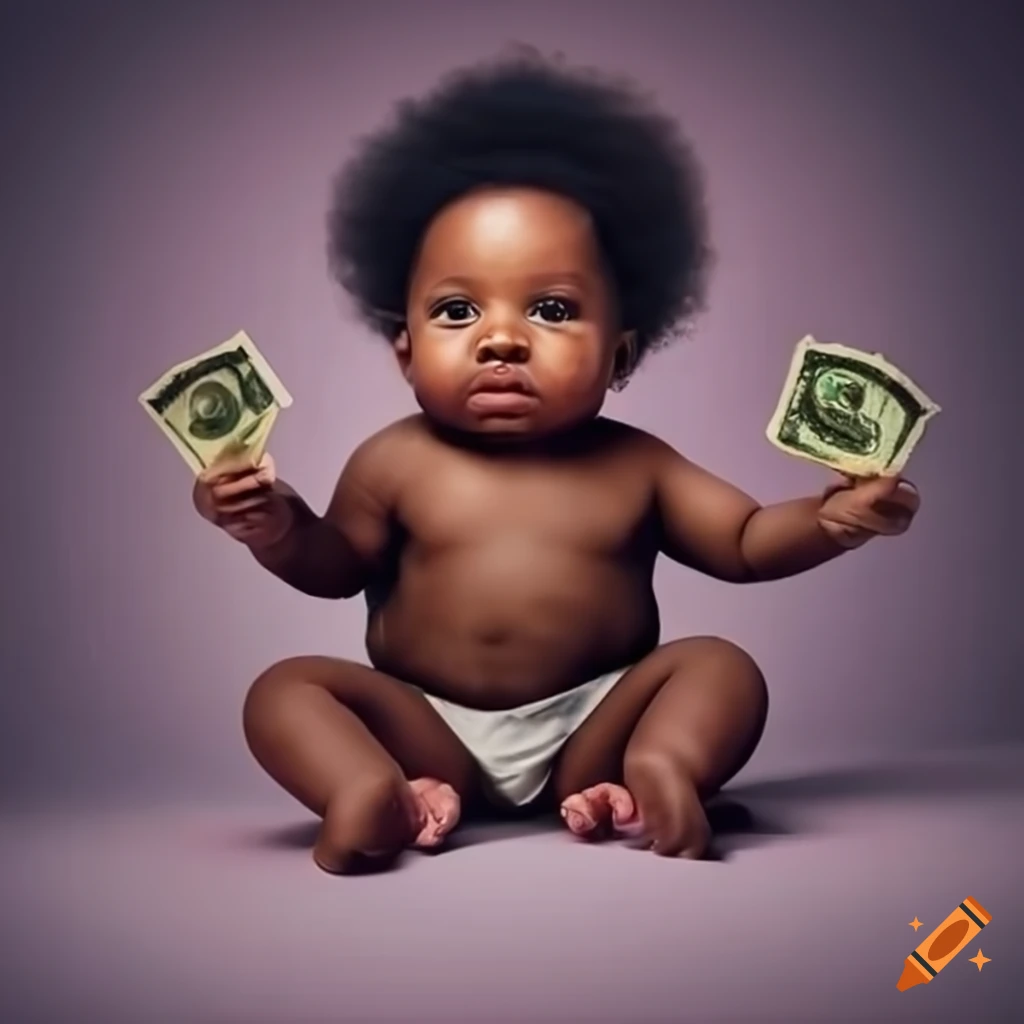 Baby playing with money while sitting down