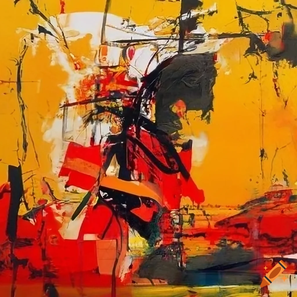 Abstract painting with chaotic composition inspired by comic book art ...