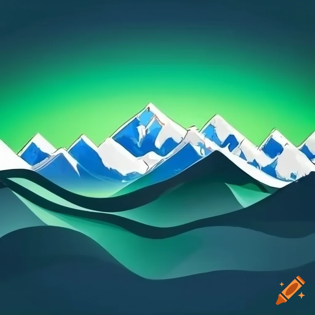 Rectangular badge with snowy mountains and green outline