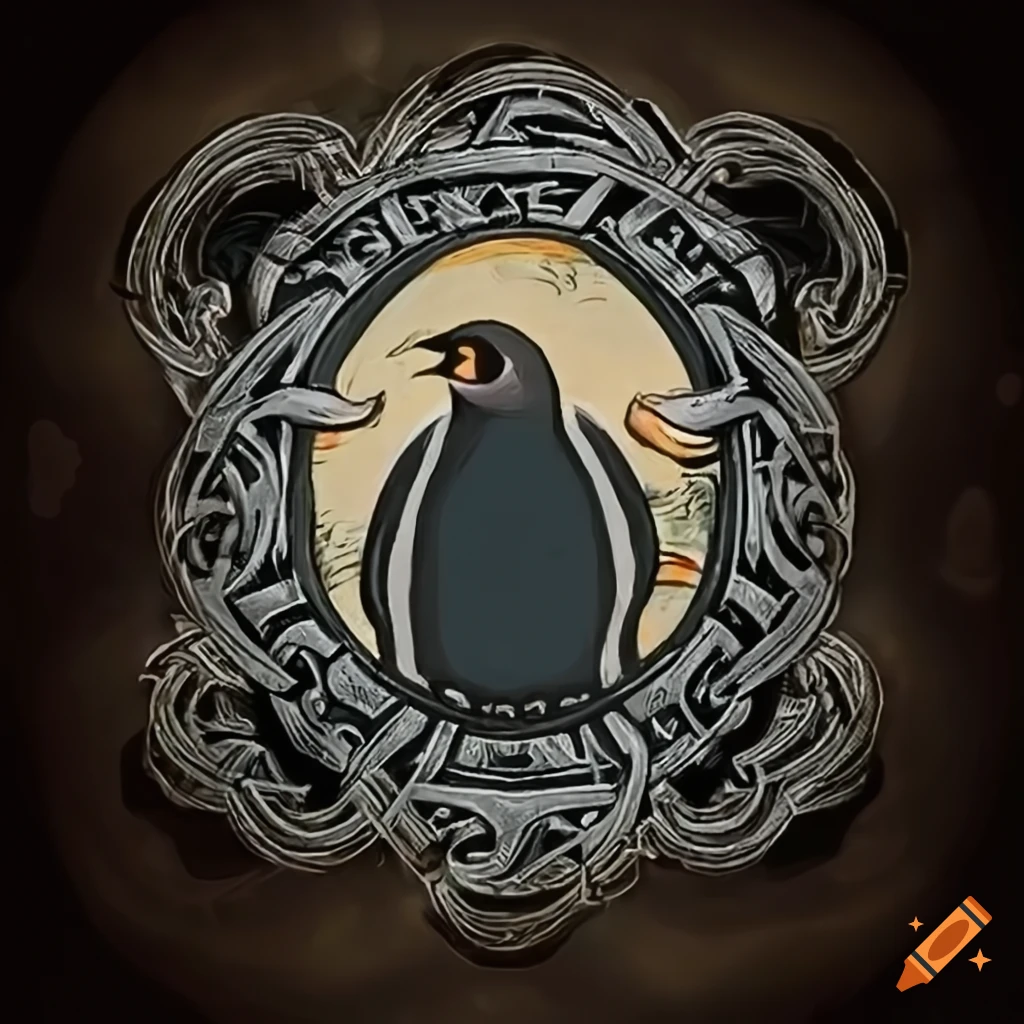 Viking emblem with a penguin symbol