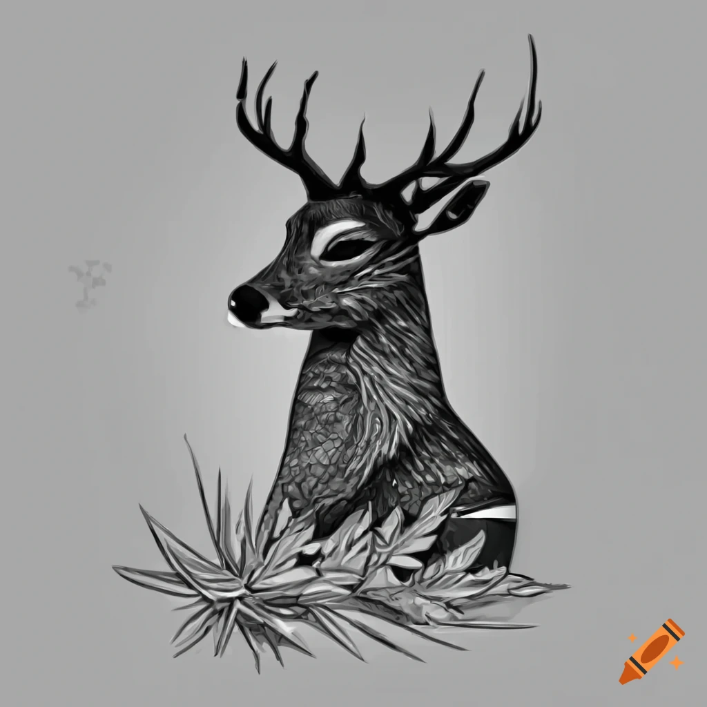 Graceful deer adorned with autumn leaves in detailed SVG illustration