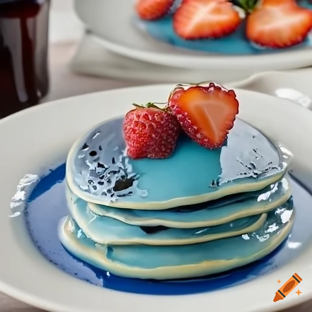 Blue pancakes with syrup
