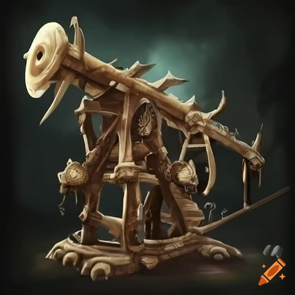 Fantasy ballista with furious goblins
