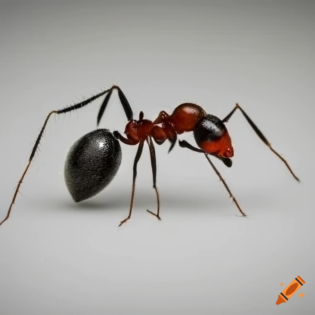 Black ant emerging from white background