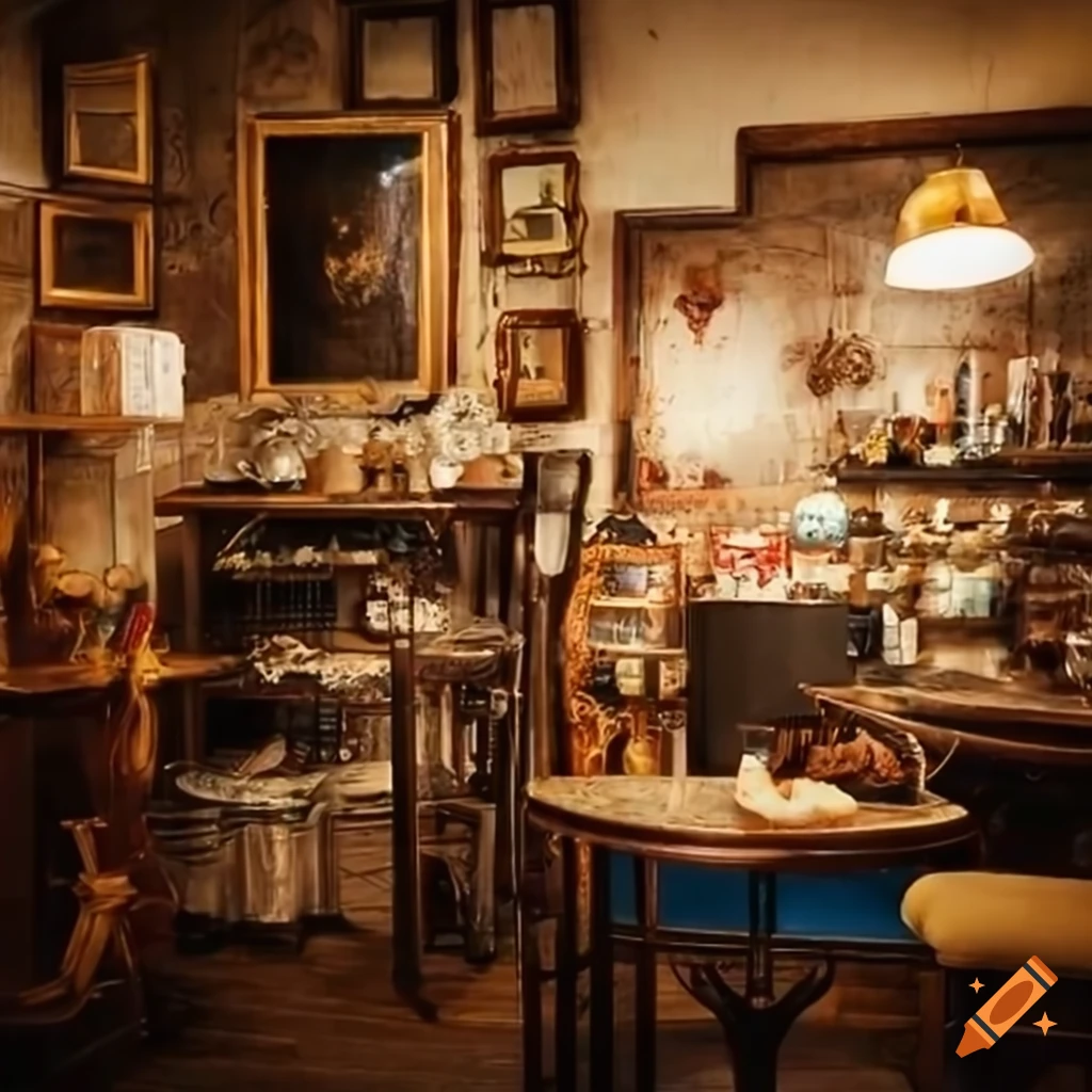 Cozy coffee shop with antique decor