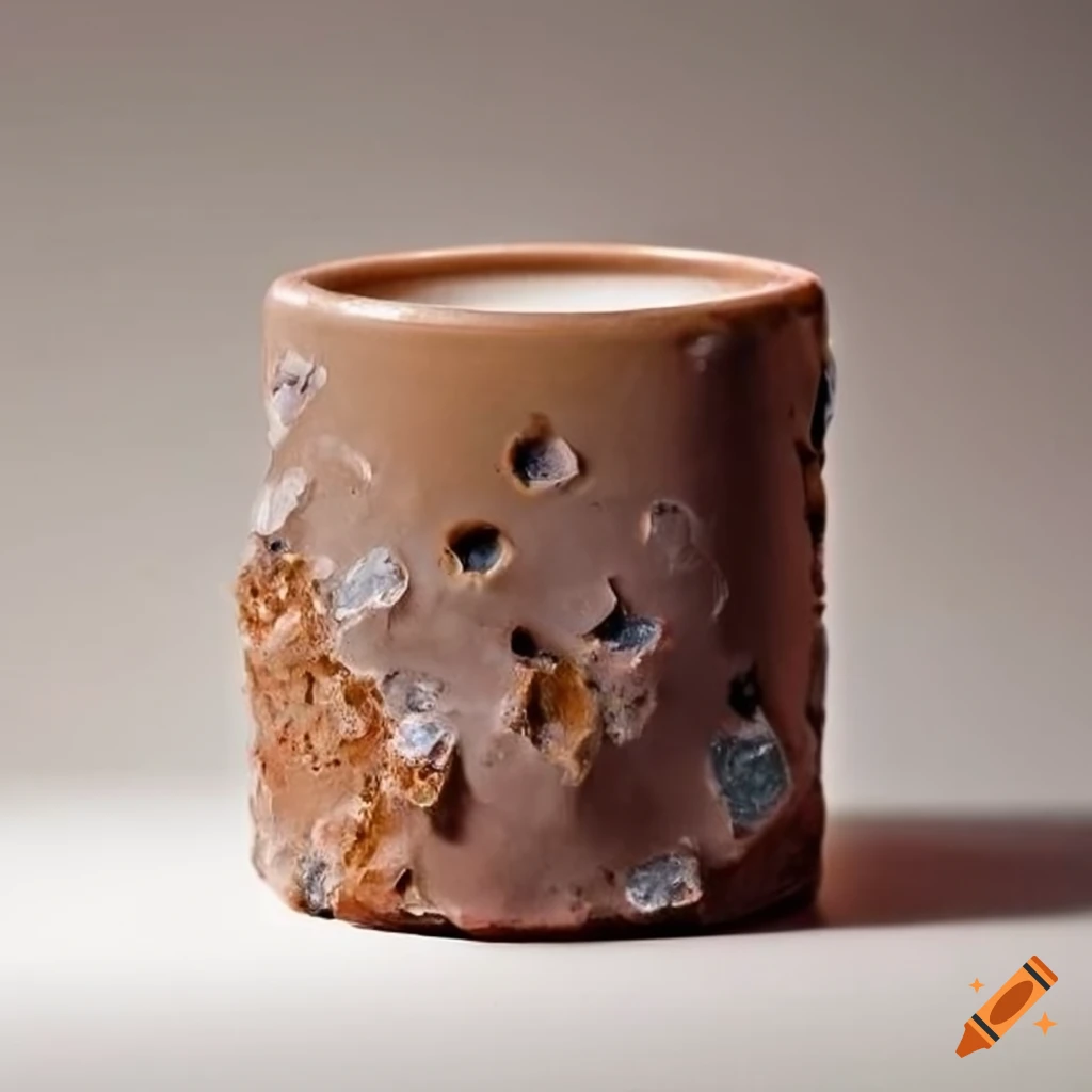 Salt glazed clay cylinder cup with large rock crystals