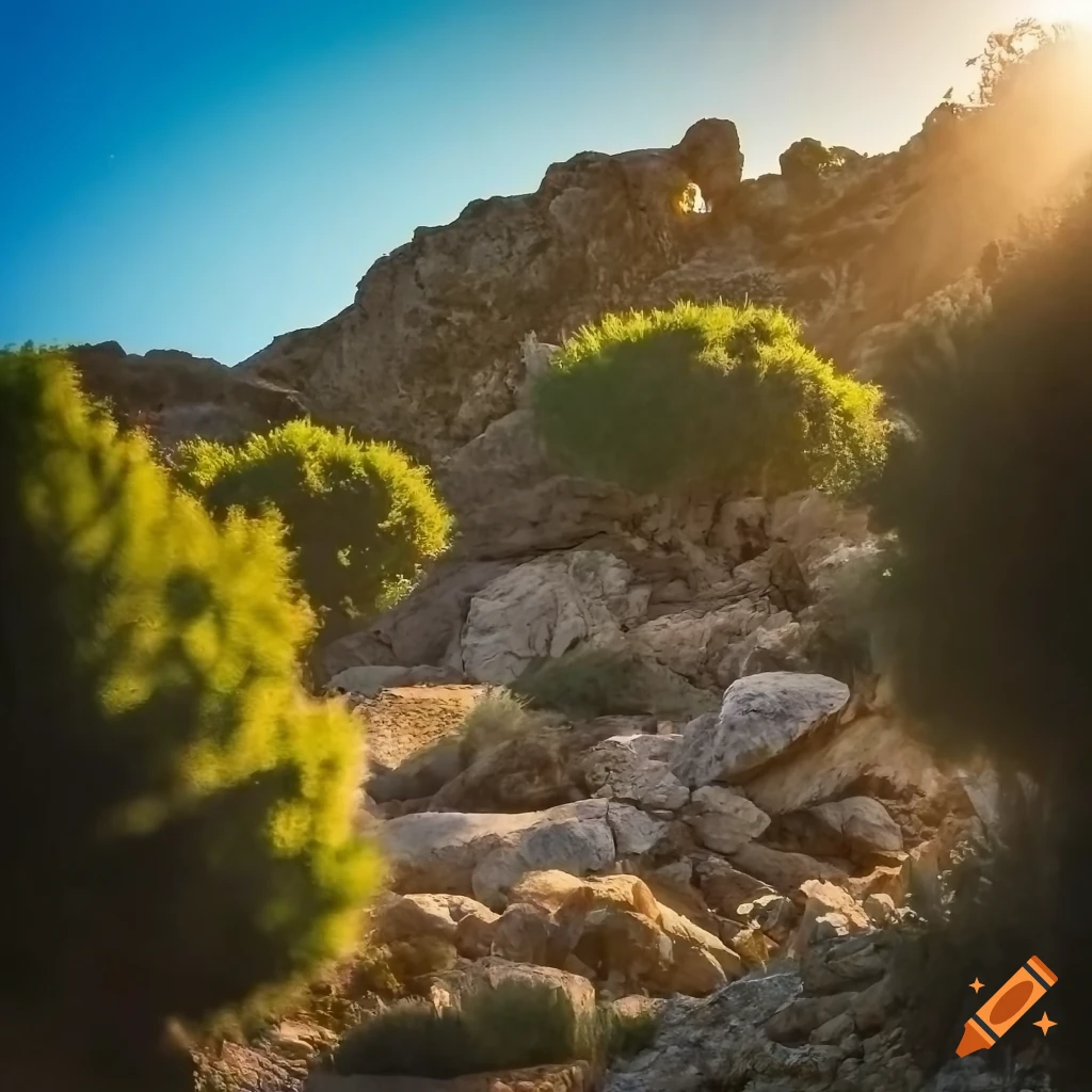 Genet in a Mediterranean rocky outcrop environment under morning sunlight