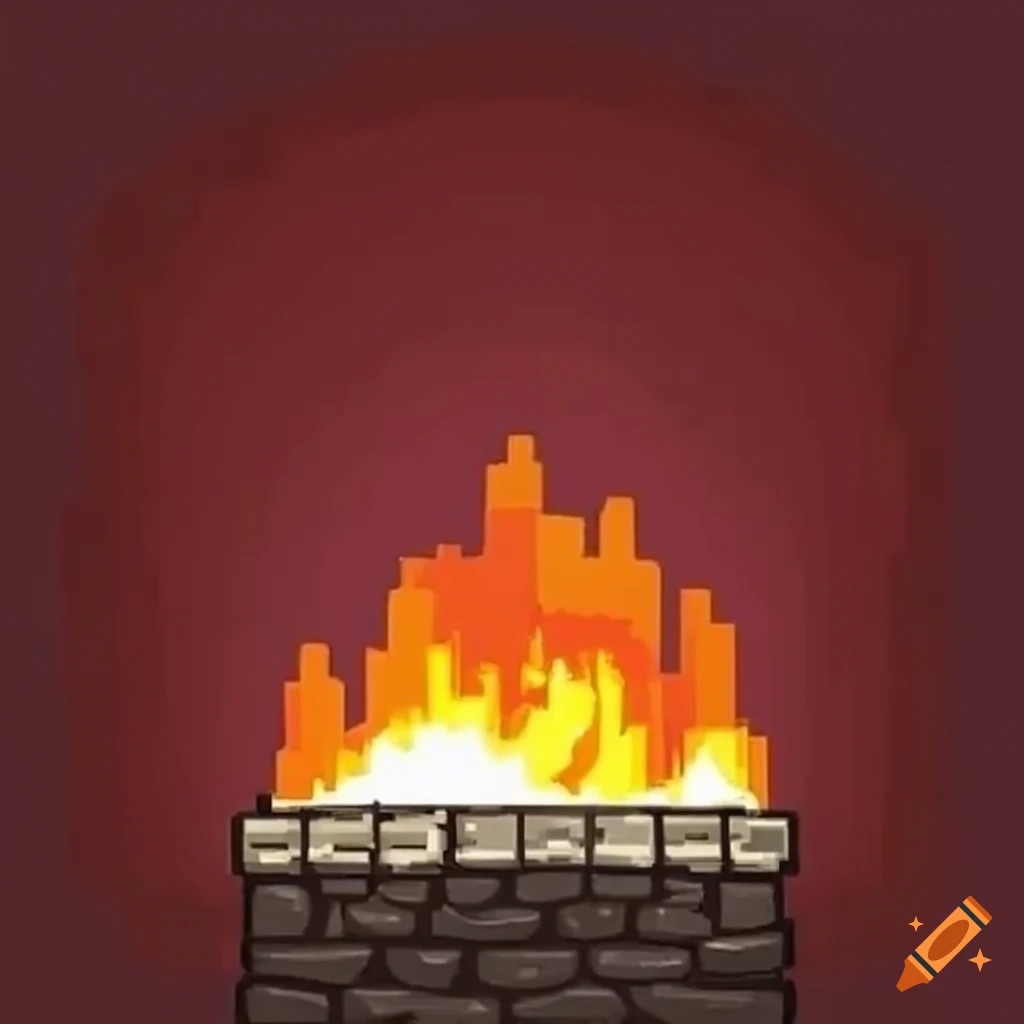 8-bit fire burning in a fireplace with logs