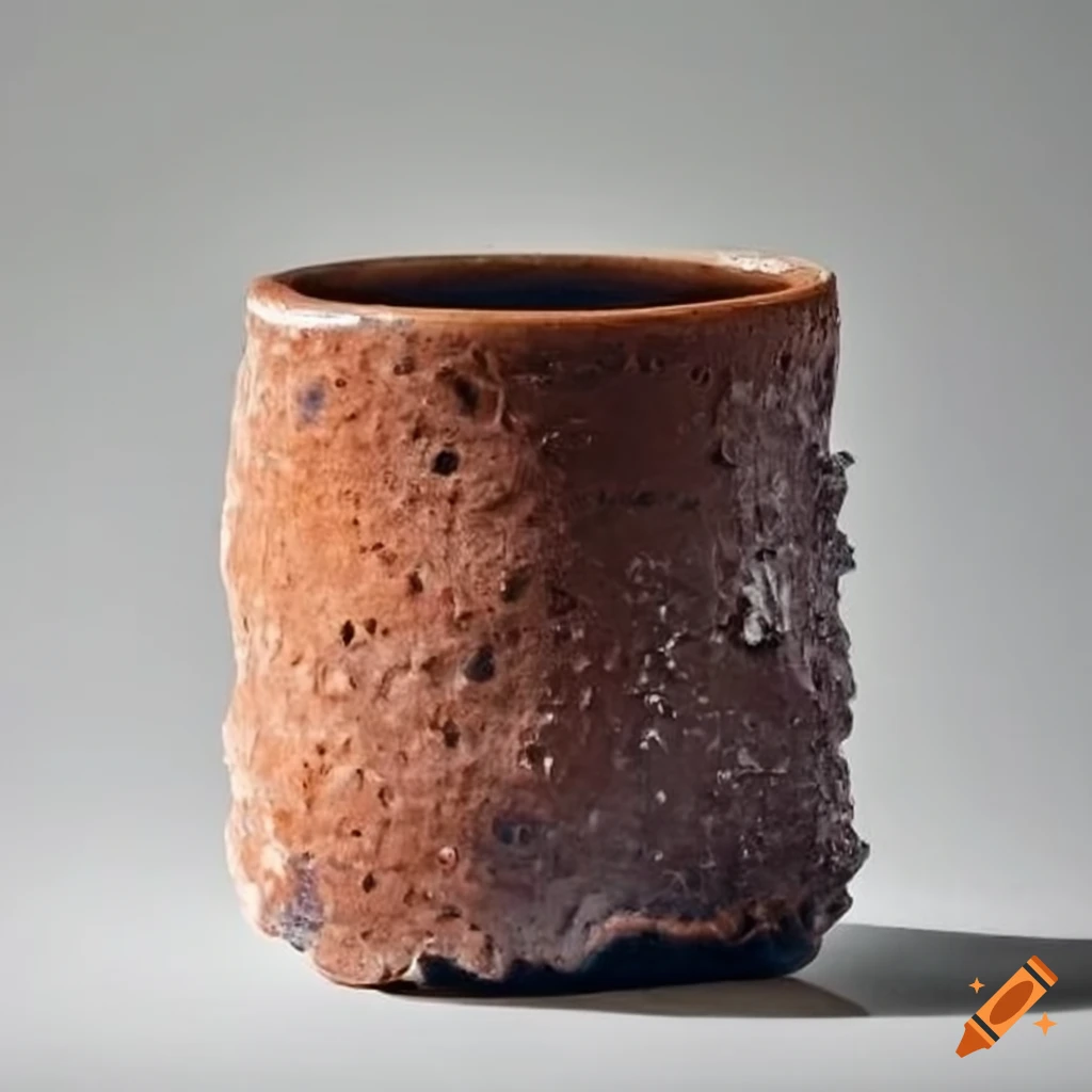 Salt glazed clay cylinder cup with large rock crystals