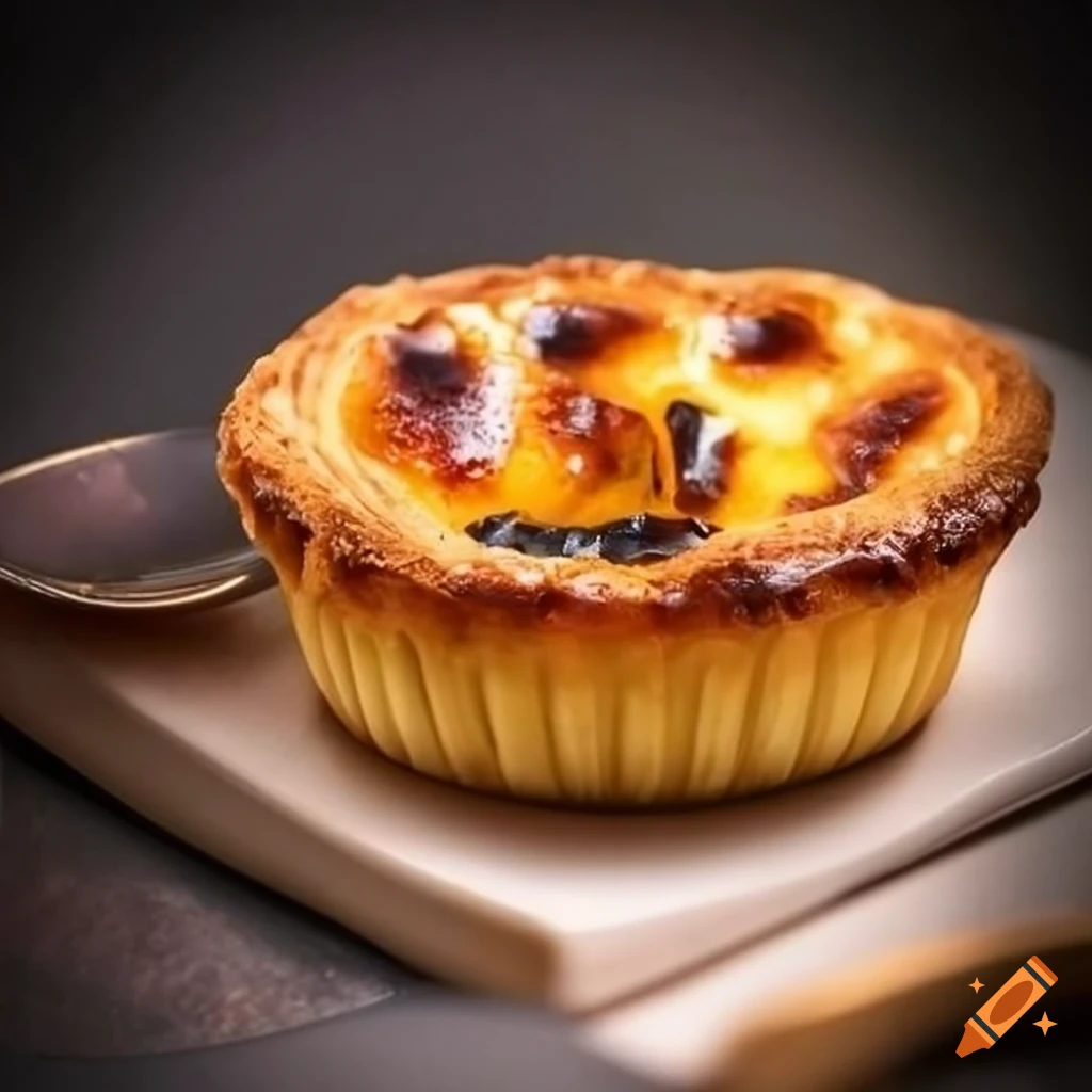 Scrumptious Portuguese egg tart on elegant porcelain plate