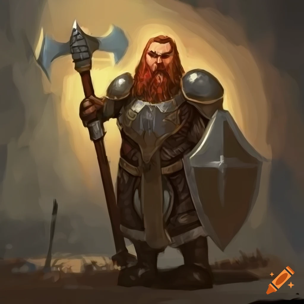 Dwarven paladin with shield and battleaxe