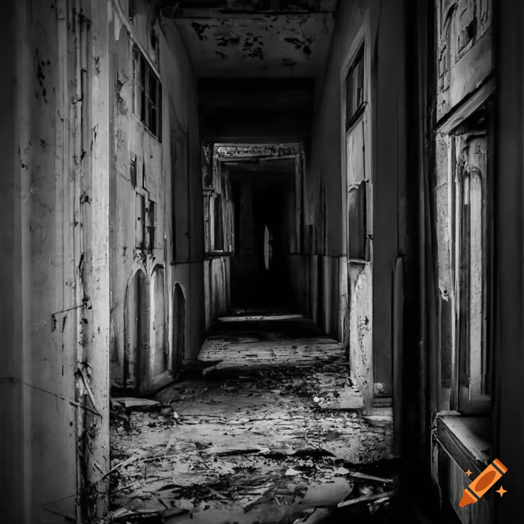 Abandoned haunted hospital in vintage 1920's photography style