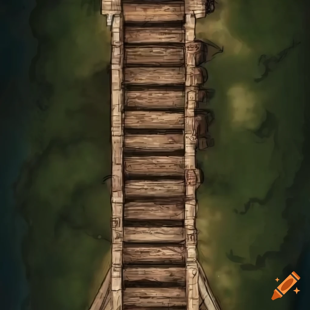 Top view of a wooden bridge over a crevice in a battlemap