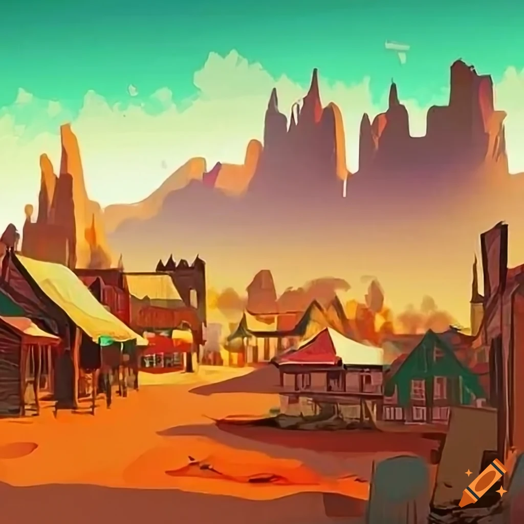 Wild West landscape with a market town