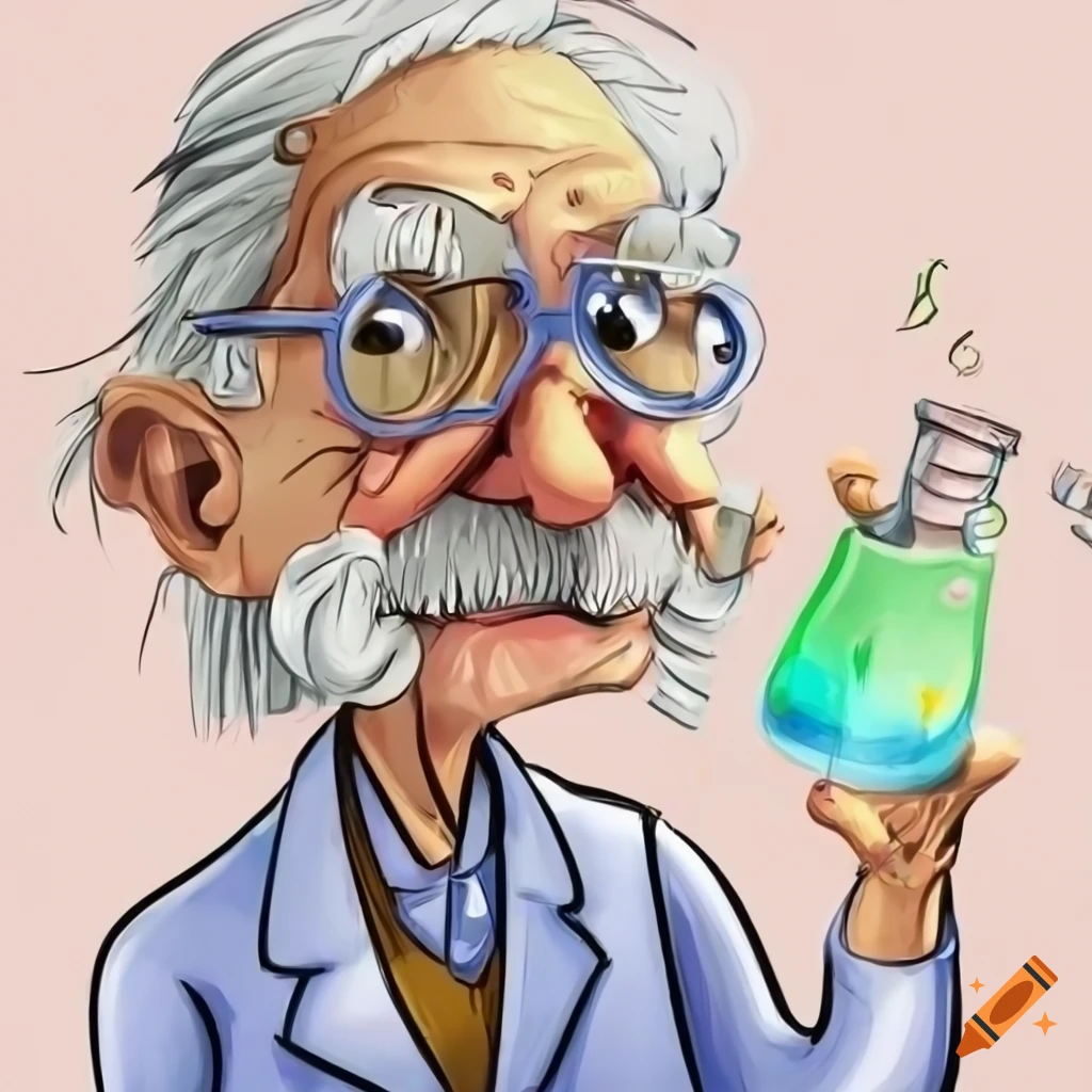 Cartoon of an elderly scientist