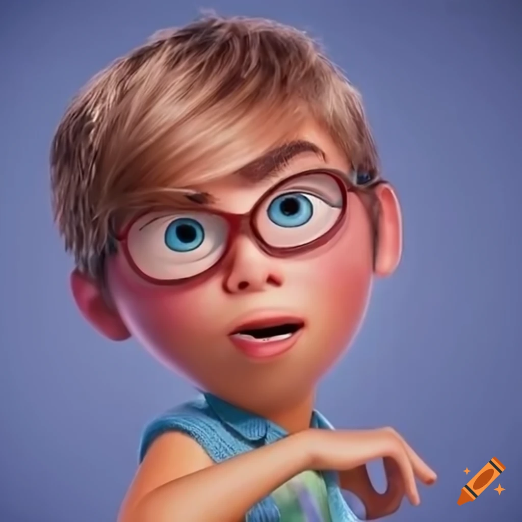 Personaje estilo Pixar con anteojos de marco rojo y expresiÃ³n de ofendido